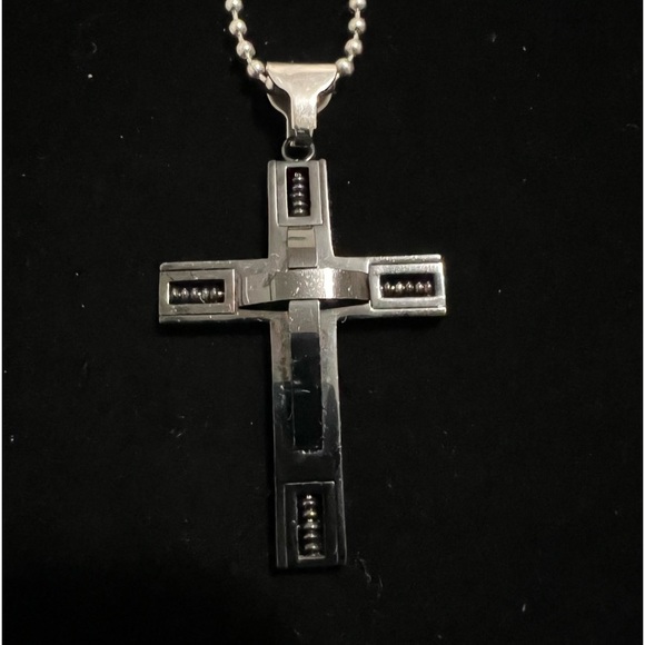 New Men Cross Stainless Steel Necklace Black - Picture 2 of 5